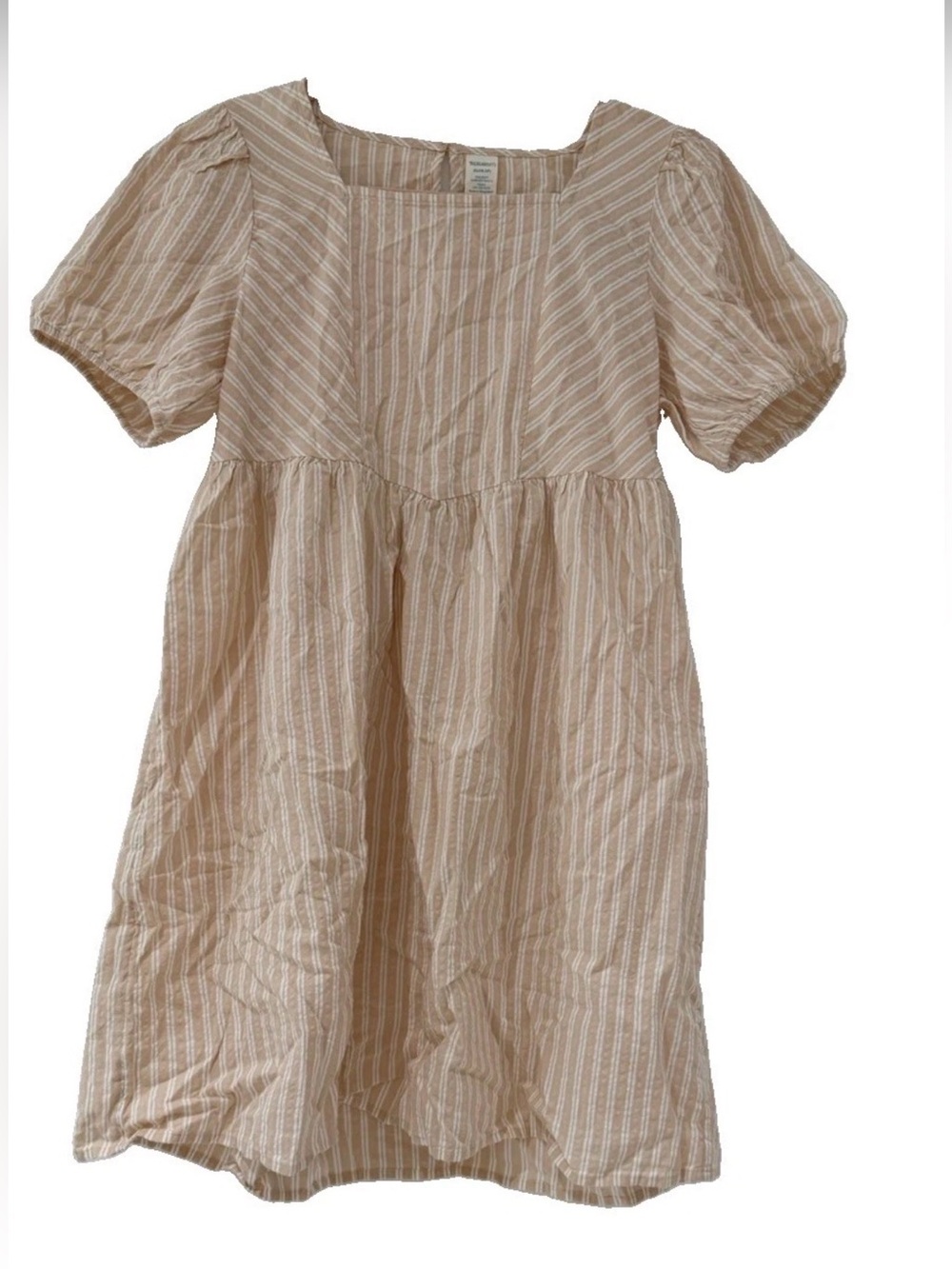 Thereabouts Girls XL 18.5 Plus Beige Stripe Empire Waist Puff Sleeve 100% Cotton